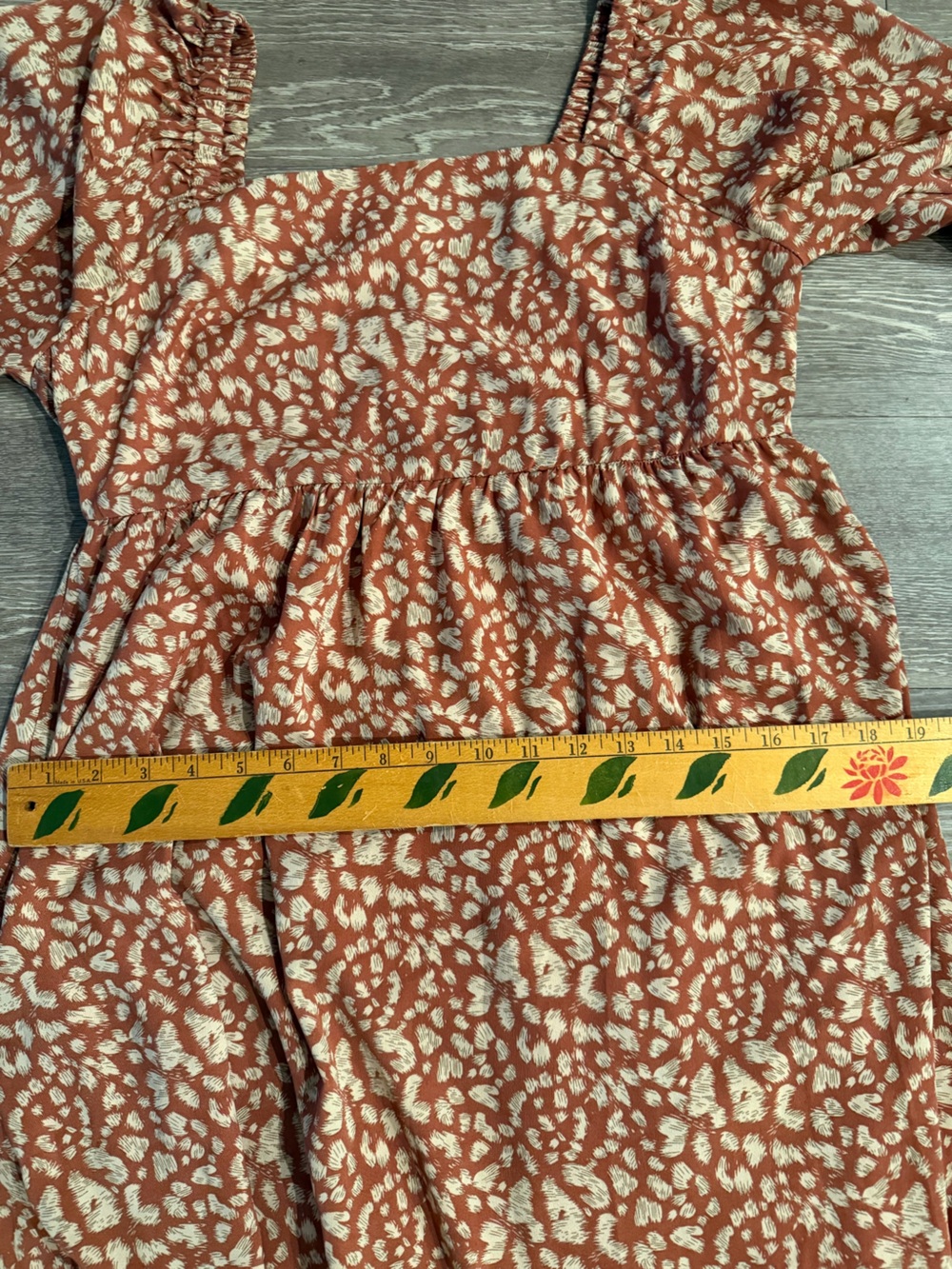 Very J Floral Babydoll Mini Dress Womens Medium Rust Boho Puff Sleeve - Picture 7 of 7